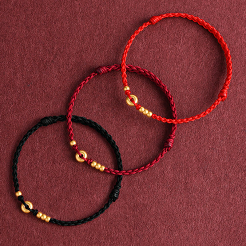 Nimara Ritual 999 Gold Small Peace Buckle Design Handmade Luck Braided Rope Bracelet Anklet