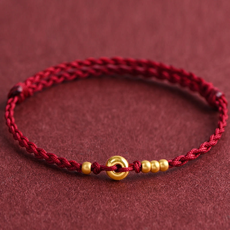 Nimara Ritual 999 Gold Small Peace Buckle Design Handmade Luck Braided Rope Bracelet Anklet