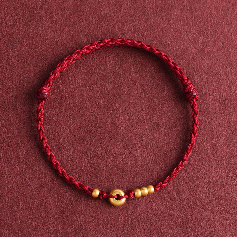 Nimara Ritual 999 Gold Small Peace Buckle Design Handmade Luck Braided Rope Bracelet Anklet