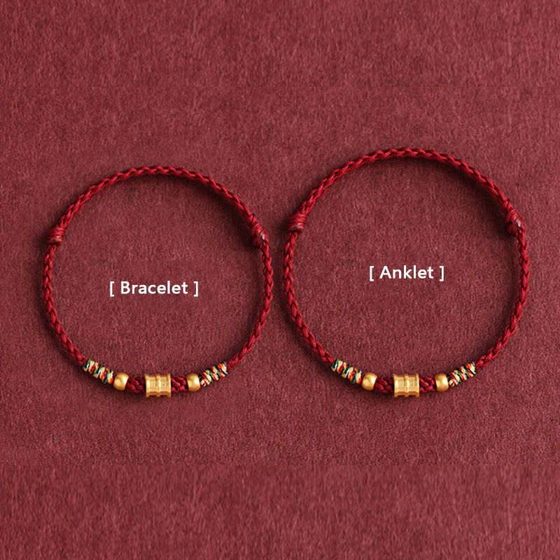 Nimara Ritual 999 Gold Small Bucket Shape Design Handmade Luck Braided Rope Bracelet Anklet