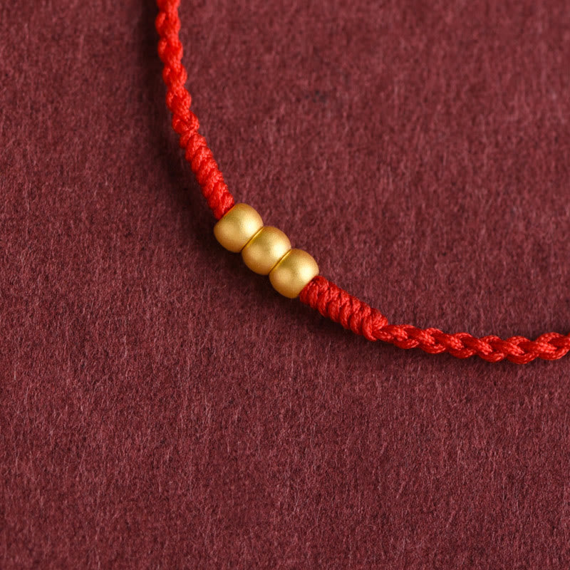 Nimara Ritual 999 Gold Mini Three Beads Design Handmade Luck Rope Bracelet Anklet