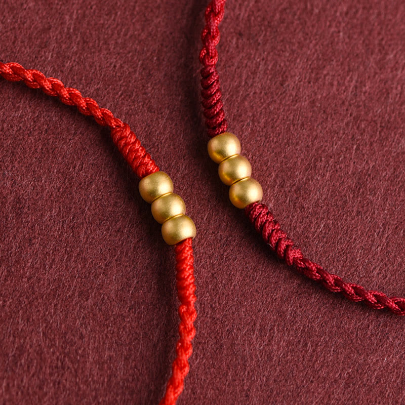 Nimara Ritual 999 Gold Mini Three Beads Design Handmade Luck Rope Bracelet Anklet