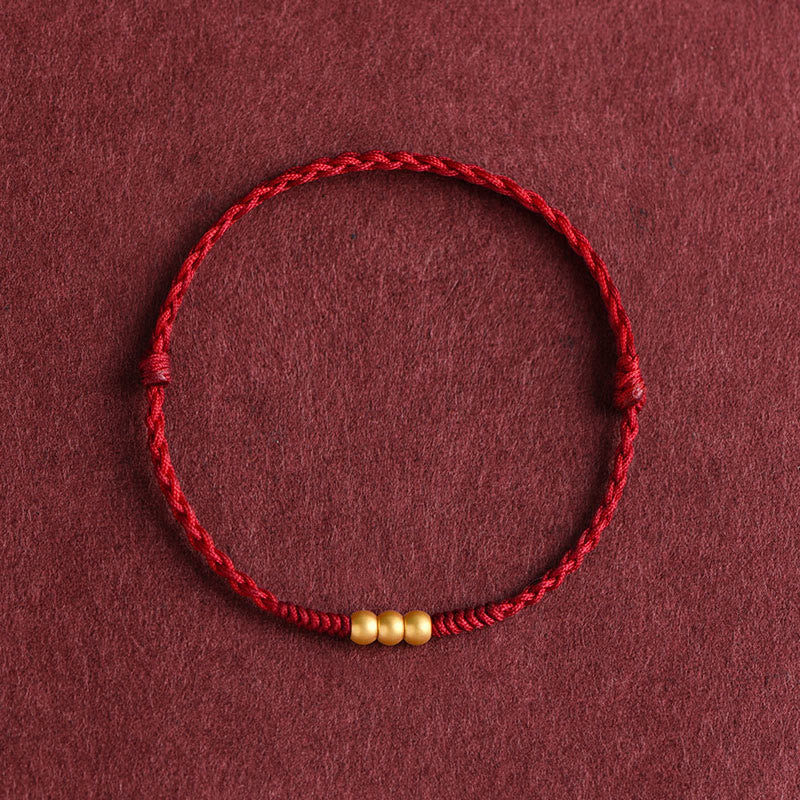 Nimara Ritual 999 Gold Mini Three Beads Design Handmade Luck Rope Bracelet Anklet