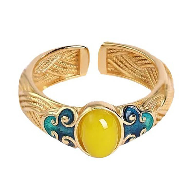 Nimara Ritual Amber Copper Auspicious Clouds Focus Adjustable Ring