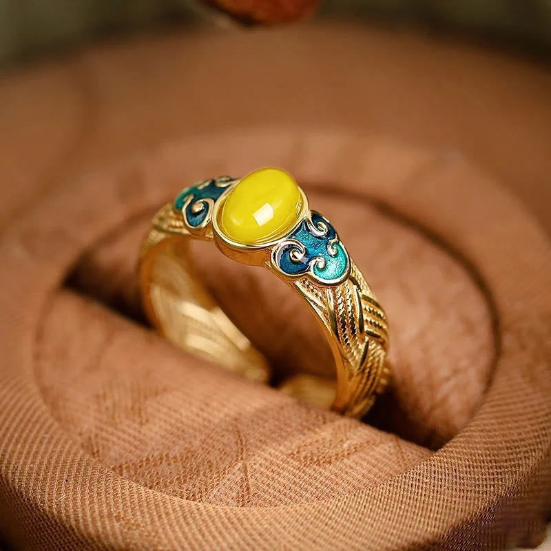 Nimara Ritual Amber Copper Auspicious Clouds Focus Adjustable Ring