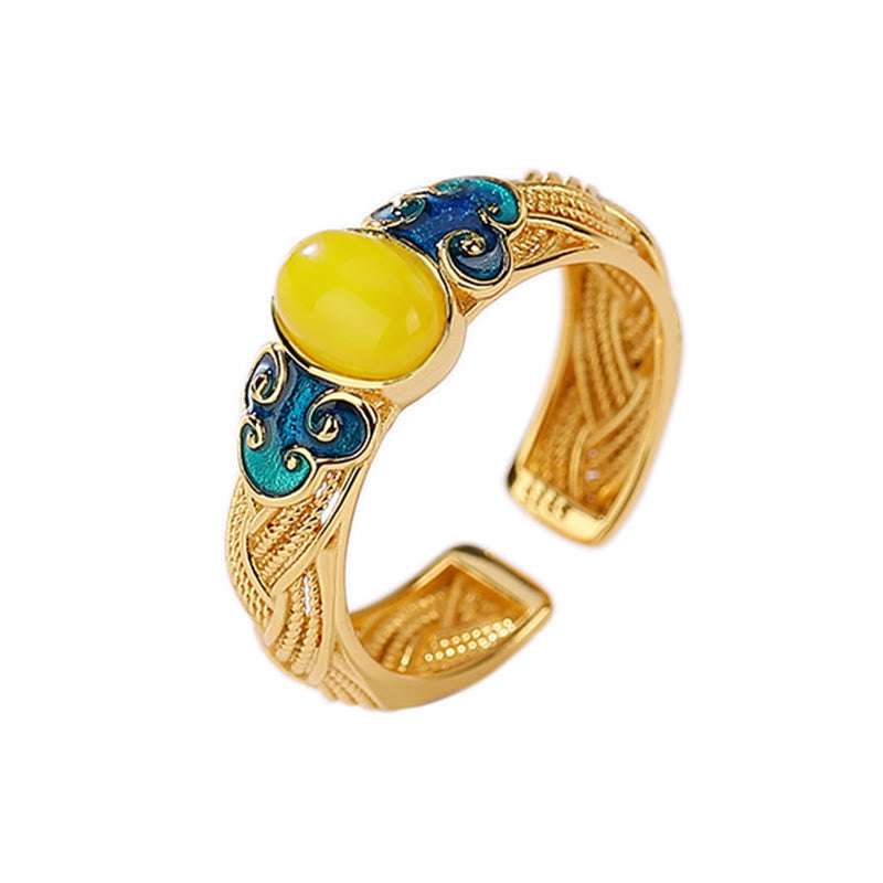 Nimara Ritual Amber Copper Auspicious Clouds Focus Adjustable Ring