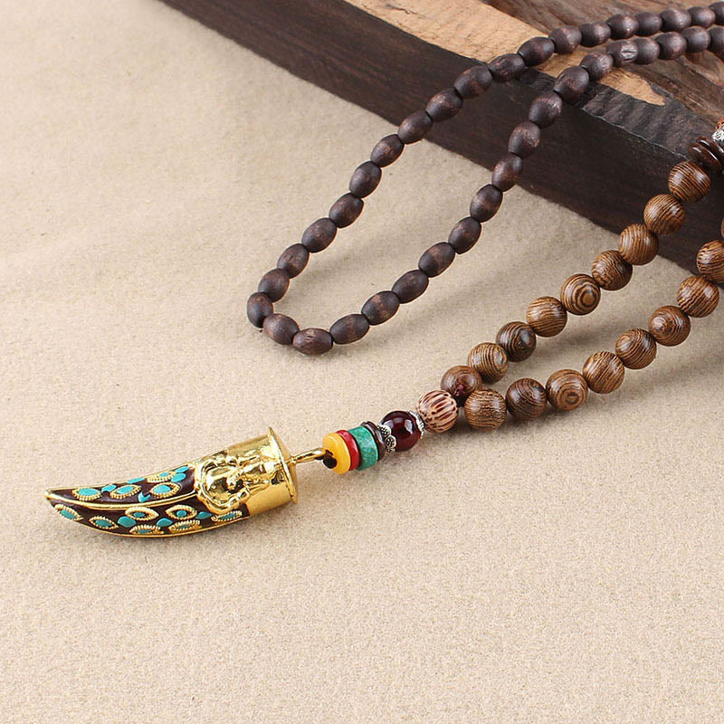 Nimara Ritual Tibet Wenge Wood Om Mani Padme Hum OM Symbol Mantra Horn Pattern Protection Necklace Pendant