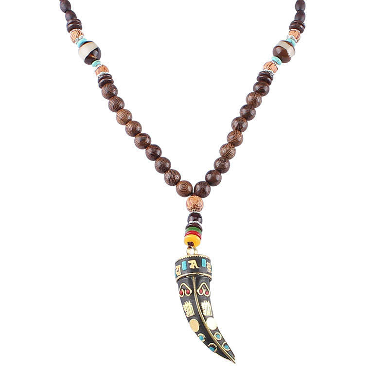 Nimara Ritual Tibet Wenge Wood Om Mani Padme Hum OM Symbol Mantra Horn Pattern Protection Necklace Pendant