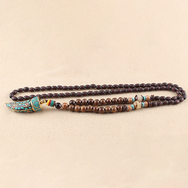 Nimara Ritual Tibet Wenge Wood Om Mani Padme Hum OM Symbol Mantra Horn Pattern Protection Necklace Pendant