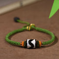 Nimara Ritual Handmade Tibetan Dzi Bead Protection Braided Green Rope Bracelet