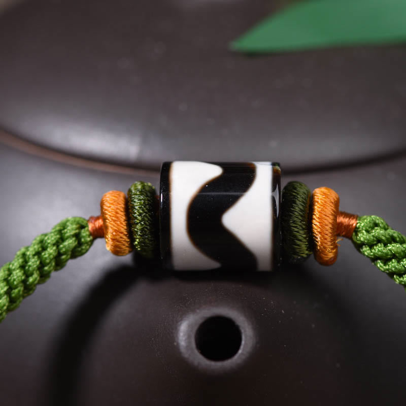 Nimara Ritual Handmade Tibetan Dzi Bead Protection Braided Green Rope Bracelet