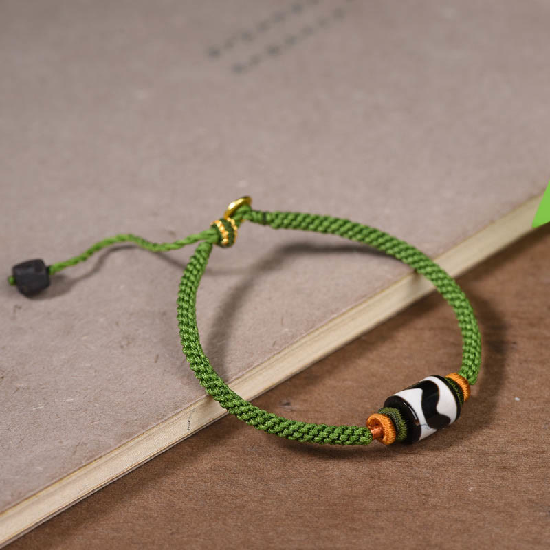 Nimara Ritual Handmade Tibetan Dzi Bead Protection Braided Green Rope Bracelet