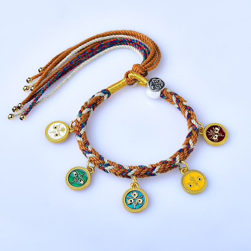 Nimara Ritual Handmade Tibetan Multicolored Rope Five God Of Wealth Luck Bracelet