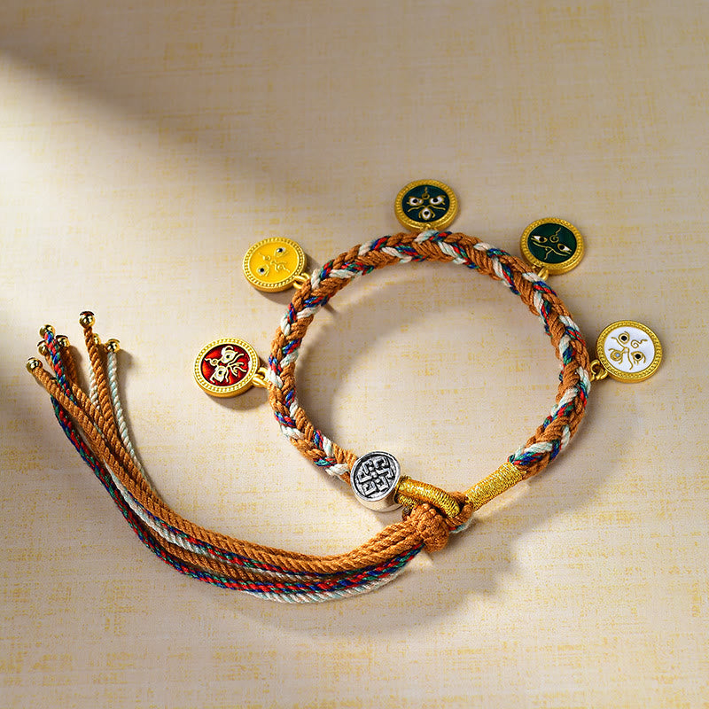Nimara Ritual Handmade Tibetan Multicolored Rope Five God Of Wealth Luck Bracelet