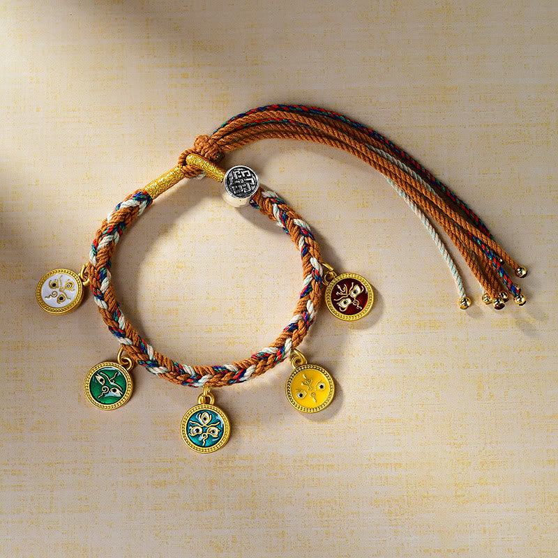 Nimara Ritual Handmade Tibetan Multicolored Rope Five God Of Wealth Luck Bracelet