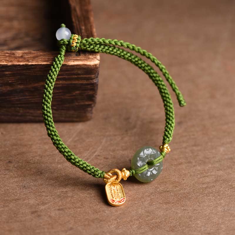 Nimara Ritual Green Jade Peace Buckle Green Rope Bracelet