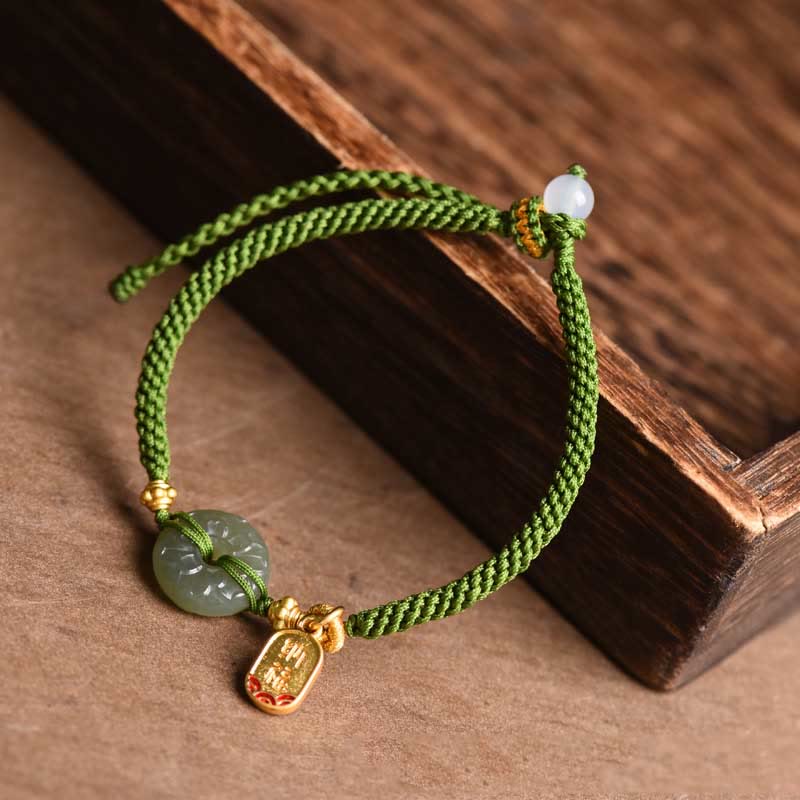 Nimara Ritual Green Jade Peace Buckle Green Rope Bracelet