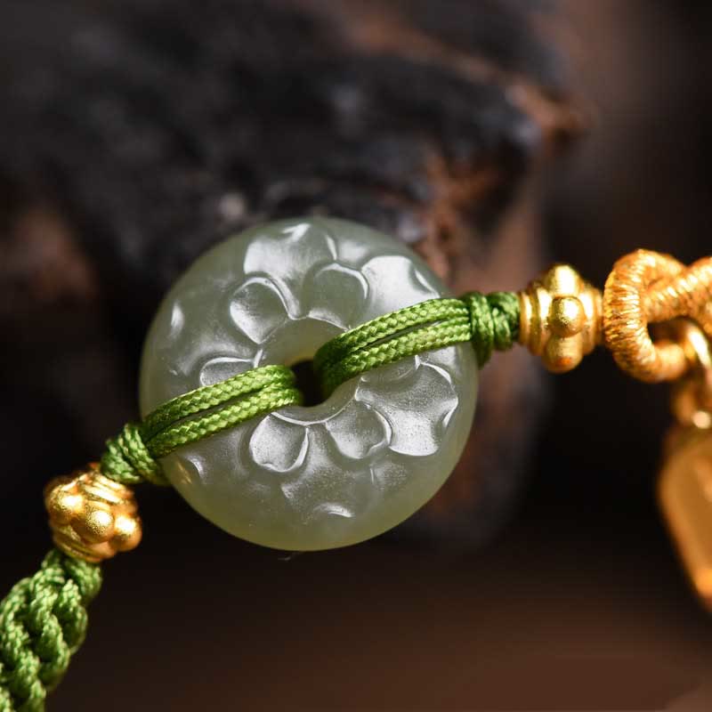 Nimara Ritual Green Jade Peace Buckle Green Rope Bracelet