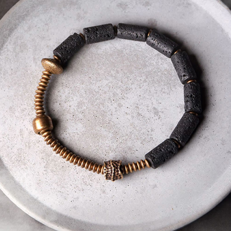 Nimara Ritual Luck Wealth Black Lava Rock Beads Copper Bracelet
