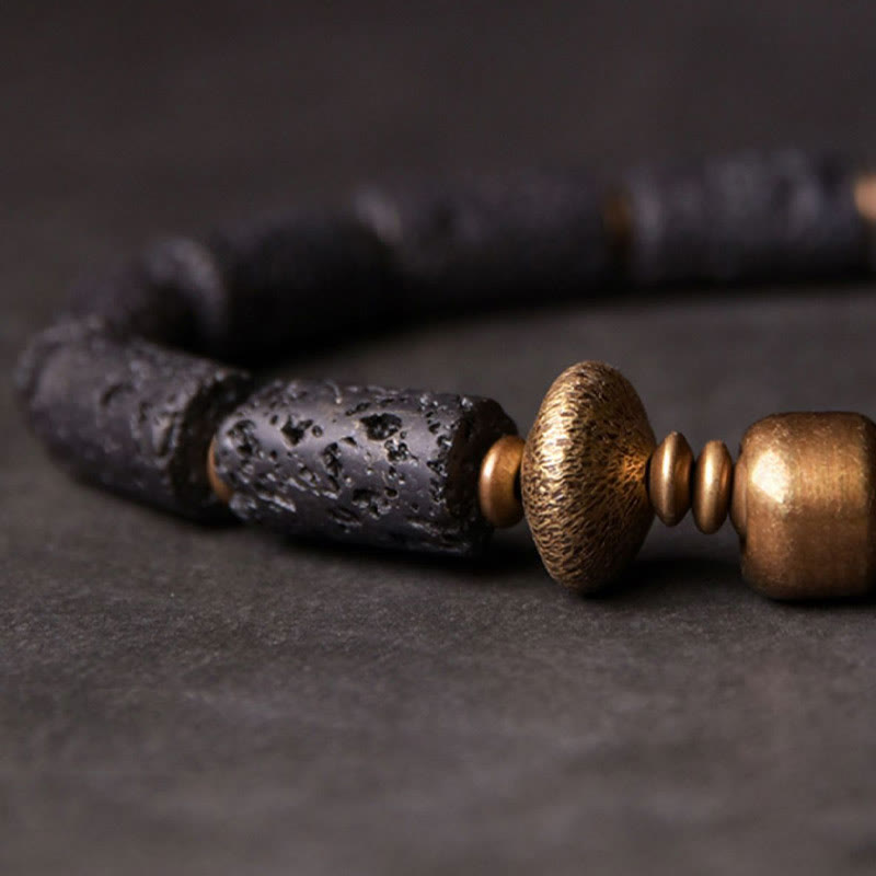 Nimara Ritual Luck Wealth Black Lava Rock Beads Copper Bracelet