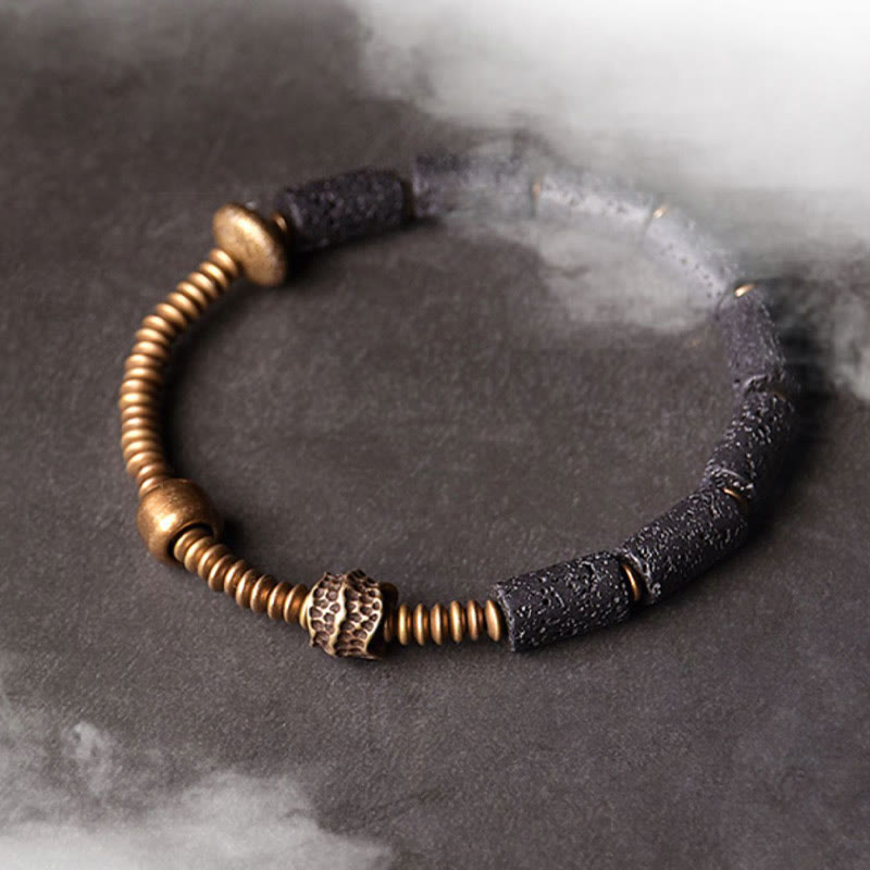 Nimara Ritual Luck Wealth Black Lava Rock Beads Copper Bracelet