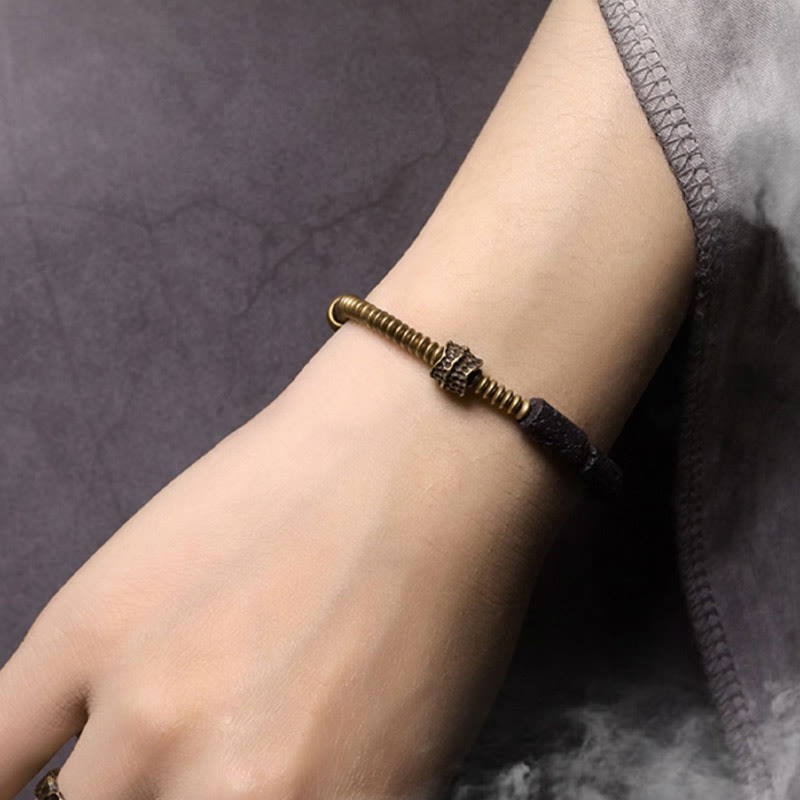 Nimara Ritual Luck Wealth Black Lava Rock Beads Copper Bracelet