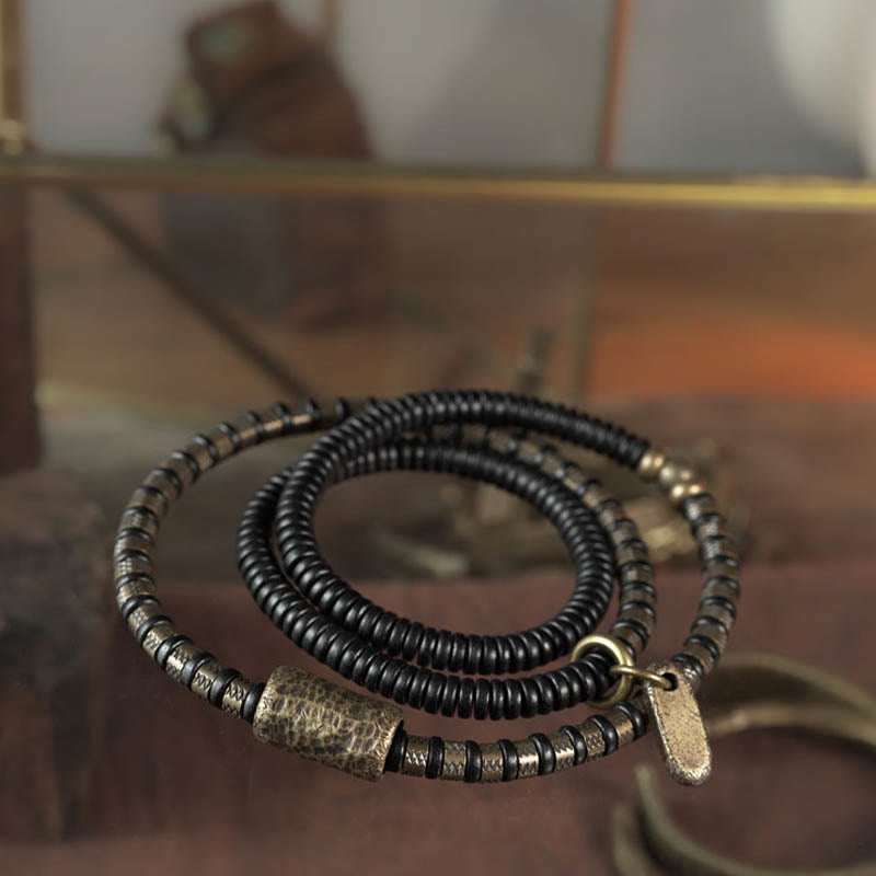 Nimara Ritual Healing Tibetan Ebony Wood Beads Copper Multilayered Bracelet