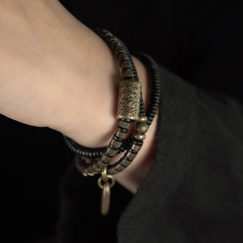 Nimara Ritual Healing Tibetan Ebony Wood Beads Copper Multilayered Bracelet