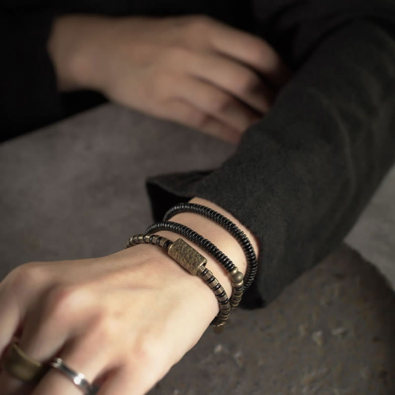 Nimara Ritual Healing Tibetan Ebony Wood Beads Copper Multilayered Bracelet