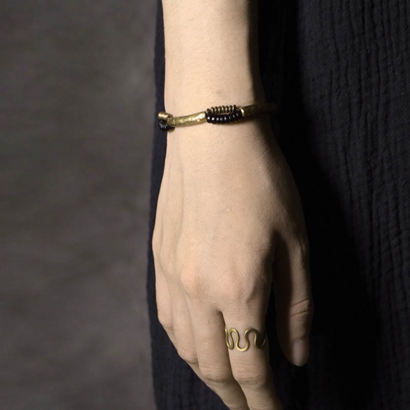 Nimara Ritual Vintage Ebony Wood Copper Luck Wealth Handmade Bracelet