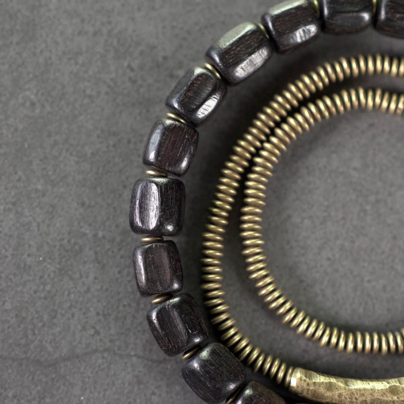 Nimara Ritual Vintage Peace Tibetan Ebony Wood Beads Copper Multilayered Healing Bracelet
