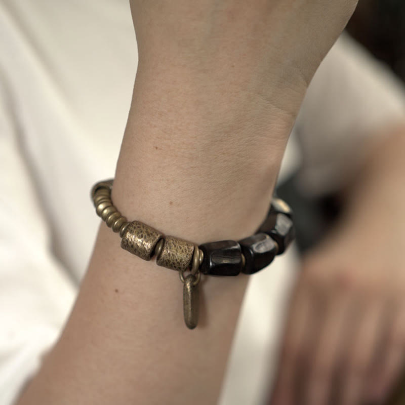 Nimara Ritual Vintage Peace Ebony Wood Copper Beads Bracelet