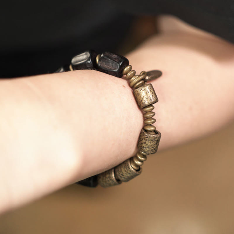Nimara Ritual Vintage Peace Ebony Wood Copper Beads Bracelet