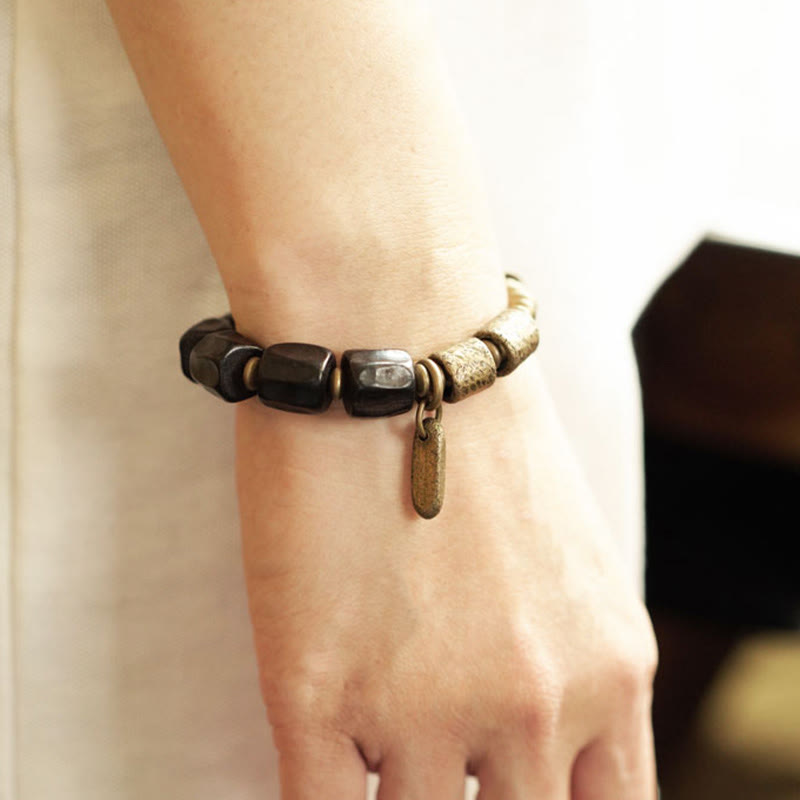 Nimara Ritual Vintage Peace Ebony Wood Copper Beads Bracelet