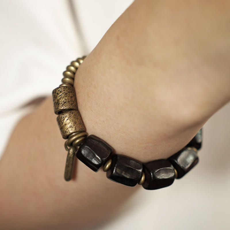 Nimara Ritual Vintage Peace Ebony Wood Copper Beads Bracelet