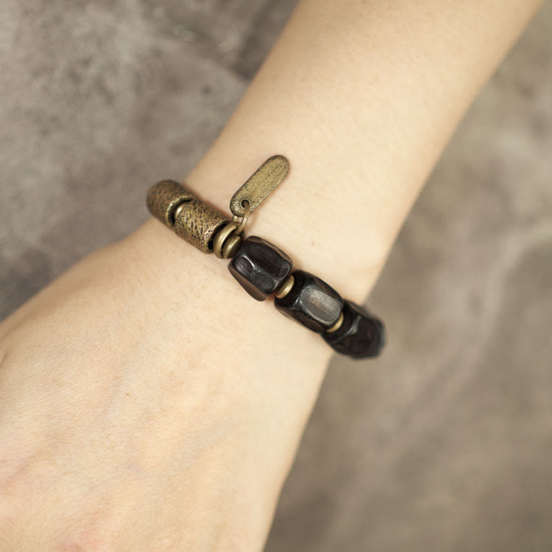 Nimara Ritual Vintage Peace Ebony Wood Copper Beads Bracelet