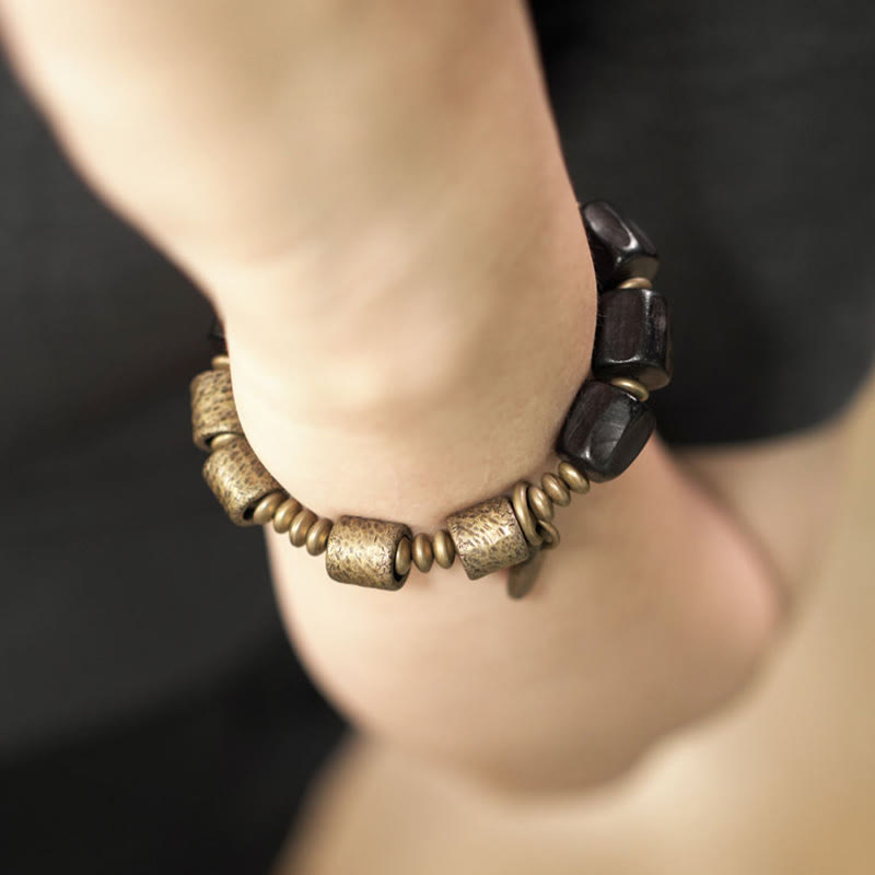 Nimara Ritual Vintage Peace Ebony Wood Copper Beads Bracelet