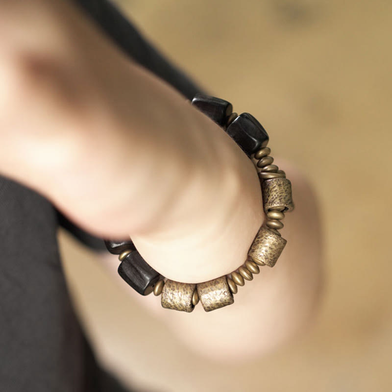 Nimara Ritual Vintage Peace Ebony Wood Copper Beads Bracelet