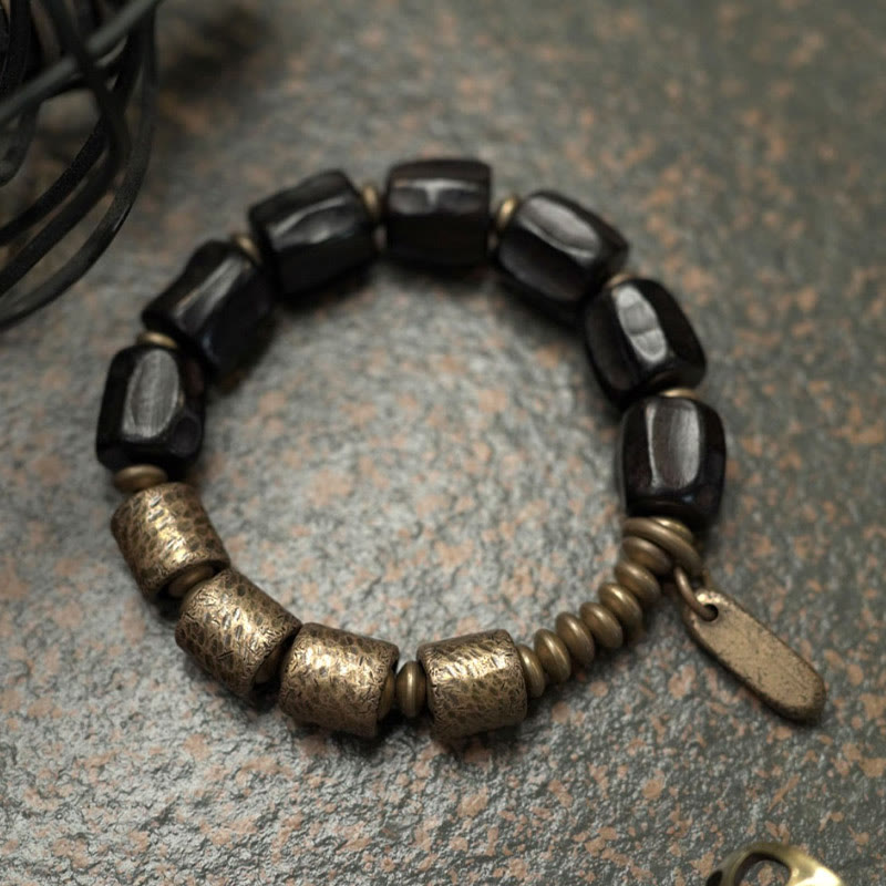 Nimara Ritual Vintage Peace Ebony Wood Copper Beads Bracelet