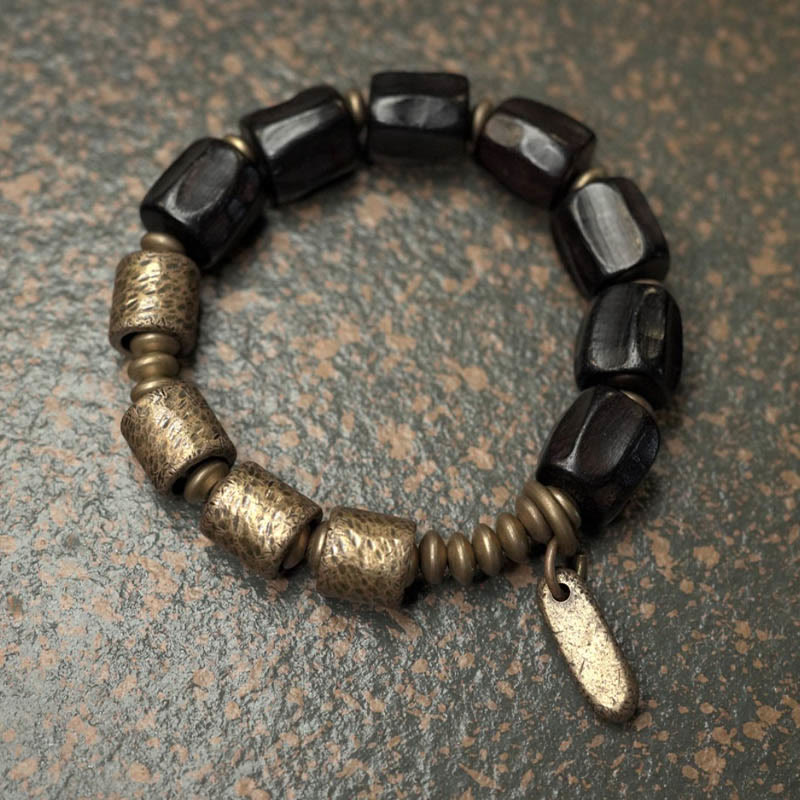 Nimara Ritual Vintage Peace Ebony Wood Copper Beads Bracelet