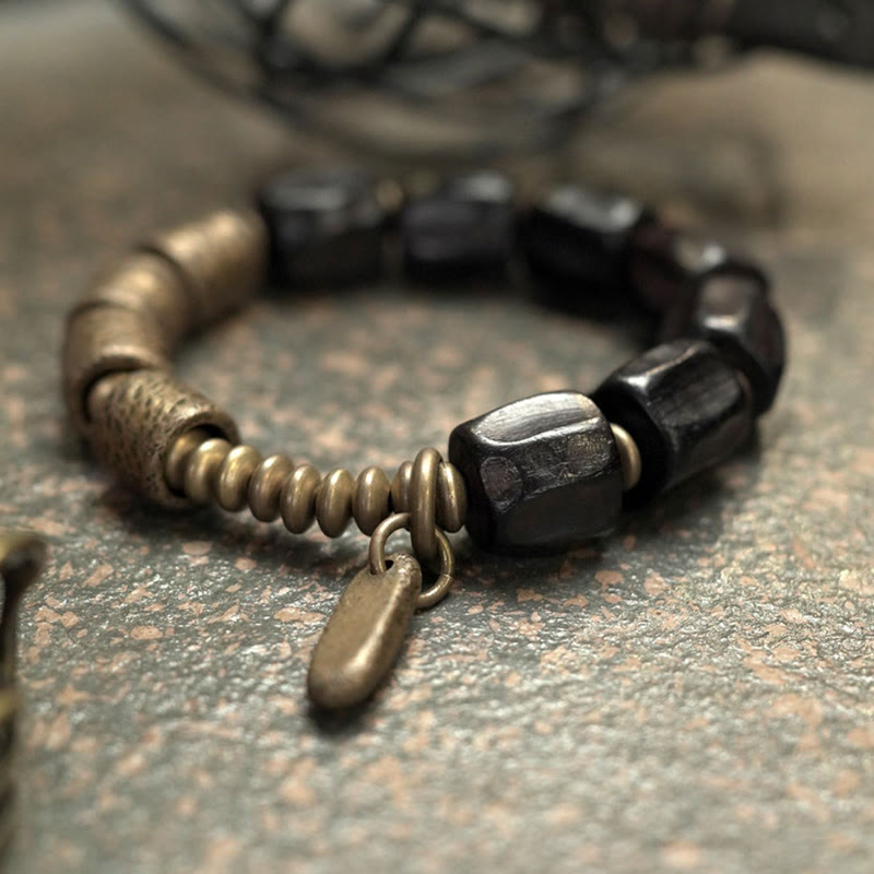 Nimara Ritual Vintage Peace Ebony Wood Copper Beads Bracelet