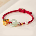 Nimara Ritual Hetian Jade Lotus Peace Buckle Braided Rope Fortune Bracelet