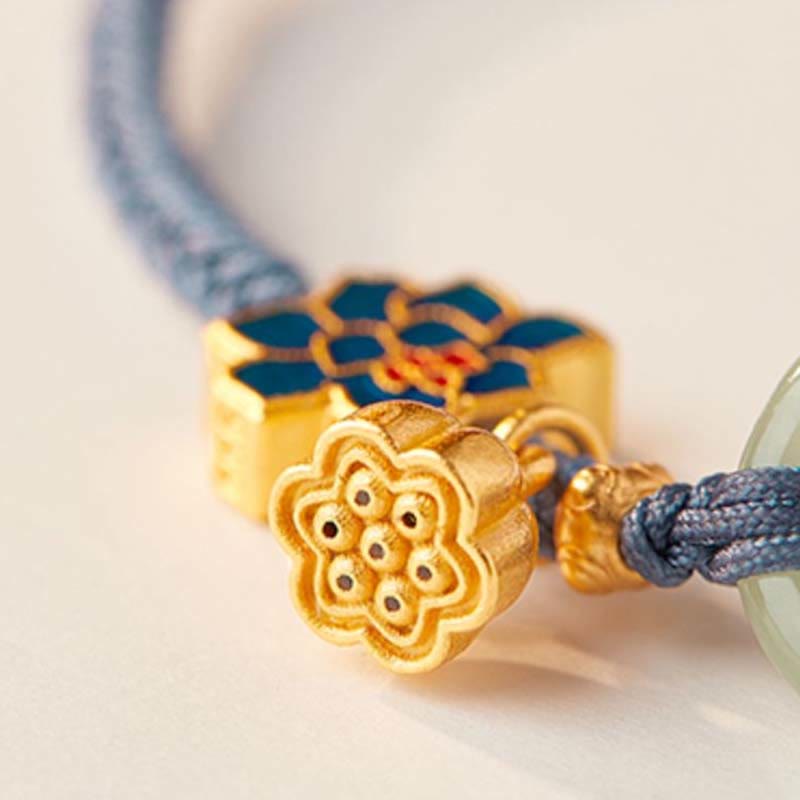 Nimara Ritual Hetian Jade Lotus Peace Buckle Braided Rope Fortune Bracelet