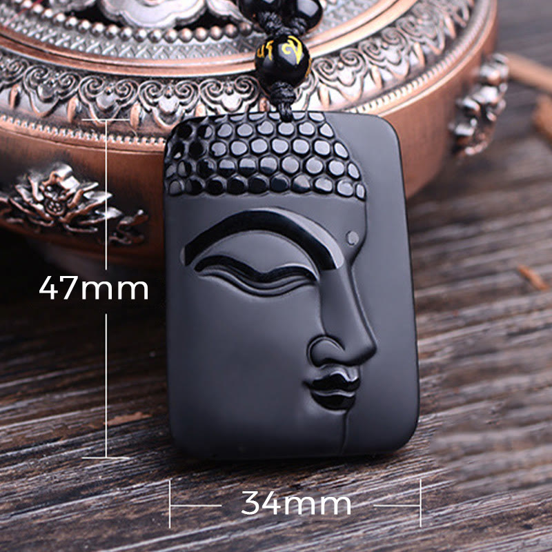 Nimara Ritual Natural Black Obsidian Buddha Prayer Purification Luck Pendant Necklace