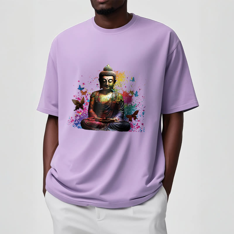 Nimara Ritual Colorful Butterfly Flying Meditation Buddha Tee T-shirt