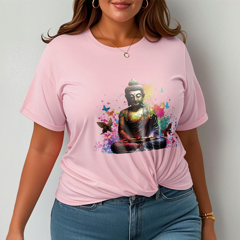 Nimara Ritual Colorful Butterfly Flying Meditation Buddha Tee T-shirt