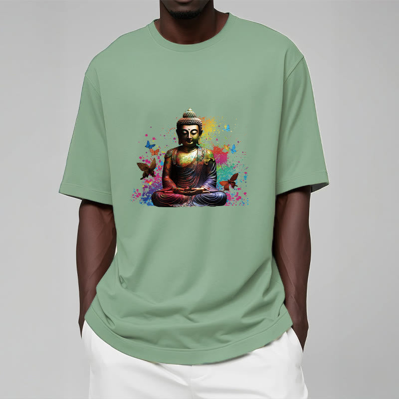 Nimara Ritual Colorful Butterfly Flying Meditation Buddha Tee T-shirt