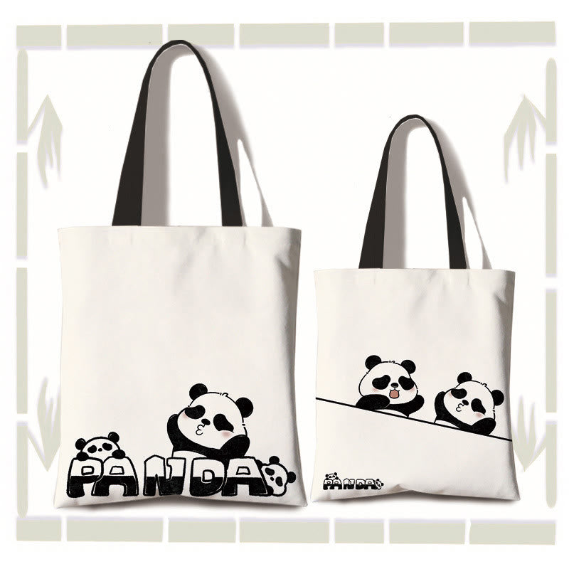 Nimara Ritual Large Capacity Handmade Canvas Cute Panda Commuter Shoulder Bag Shopping Bag