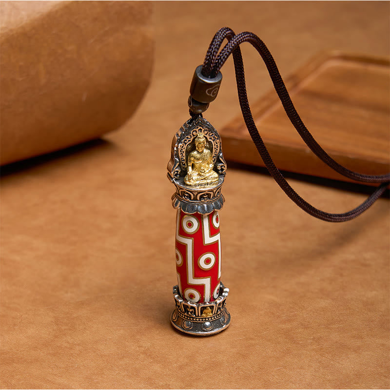 Nimara Ritual Tibetan Medicine Buddha Nine-Eye Dzi Bead Protection Necklace Pendant