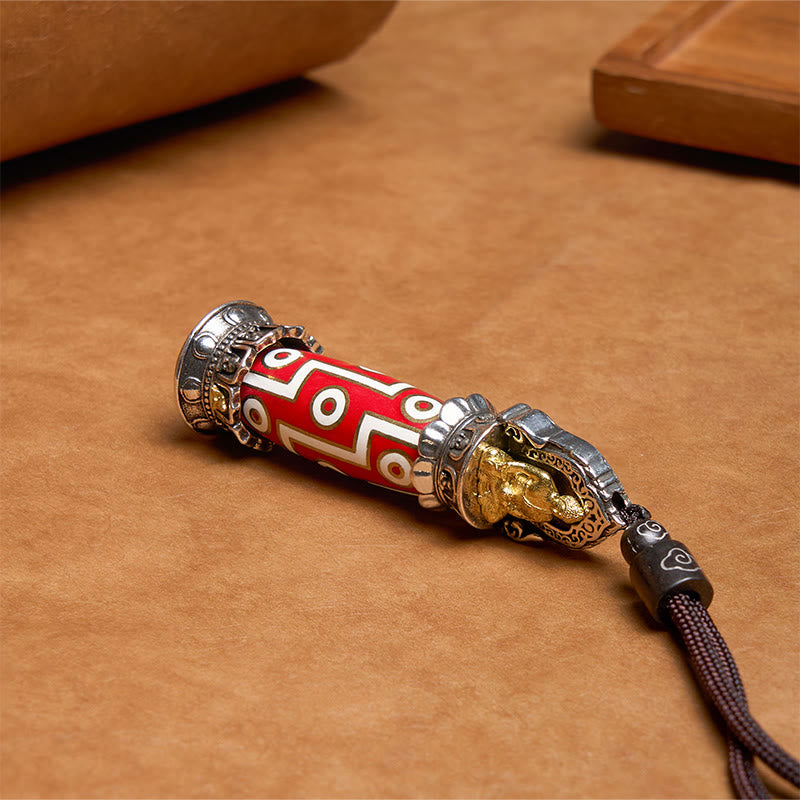 Nimara Ritual Tibetan Medicine Buddha Nine-Eye Dzi Bead Protection Necklace Pendant
